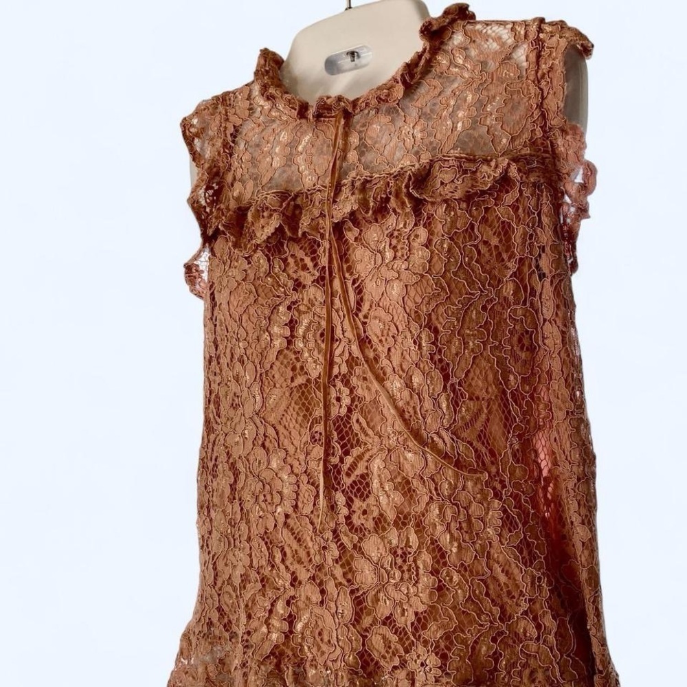 Lovely pink lace top with ruffles and tie detail Ambiance 3X
